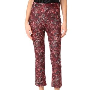 IRO Imae Woven Red Metallic Floral Brocade Cropped Slim Pants  40 8